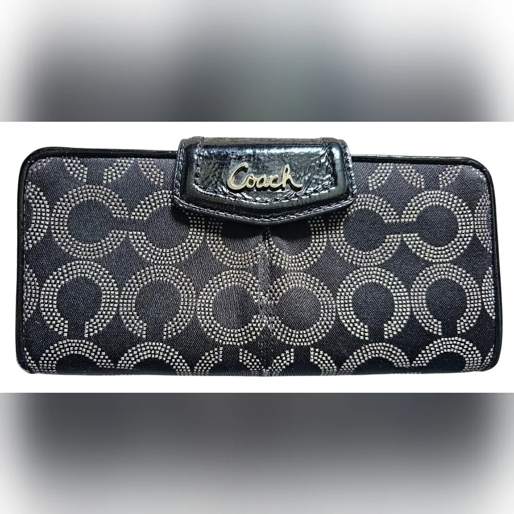 Coach Black and Gray Dotted Op Art Bifold Signature Wallet/clutch